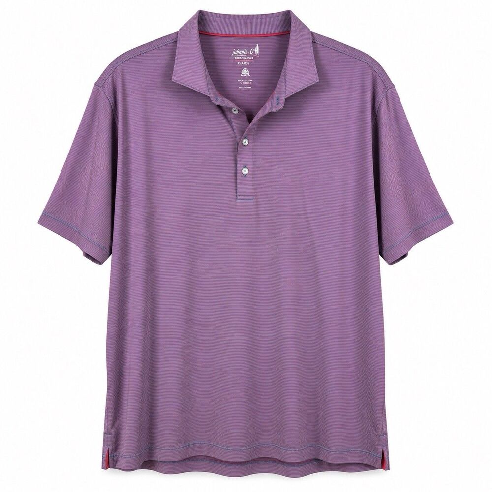 Johnnie-O Performance Polo Mens XL Purple Stripe Golf Shirt UPF 50 Stretch